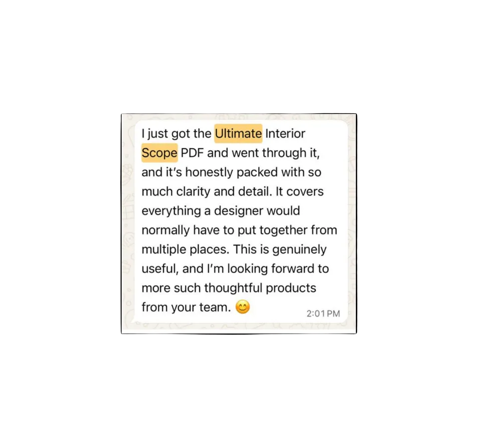 Text review of 'Ultimate Interior Scope PDF' with positive feedback on clarity and detail.